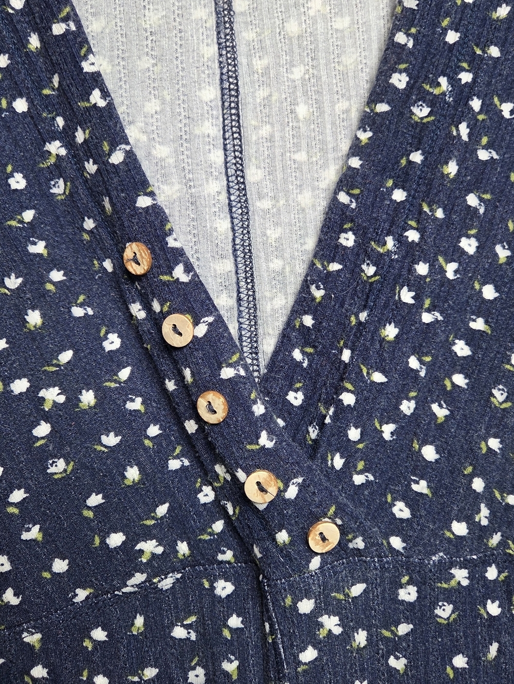 Free People Navy Floral L Thumbhole Romper PJ | Soft Girl Boho Coquette Lounge - Picture 3 of 12